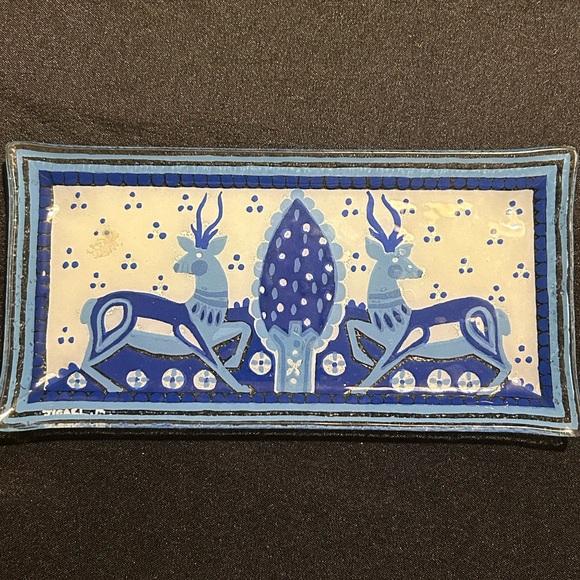 Art Glass Dish Deer Blue Jewish Nahariya Hand Made Israel Andreas Meyer Judaica - Picture 3 of 4